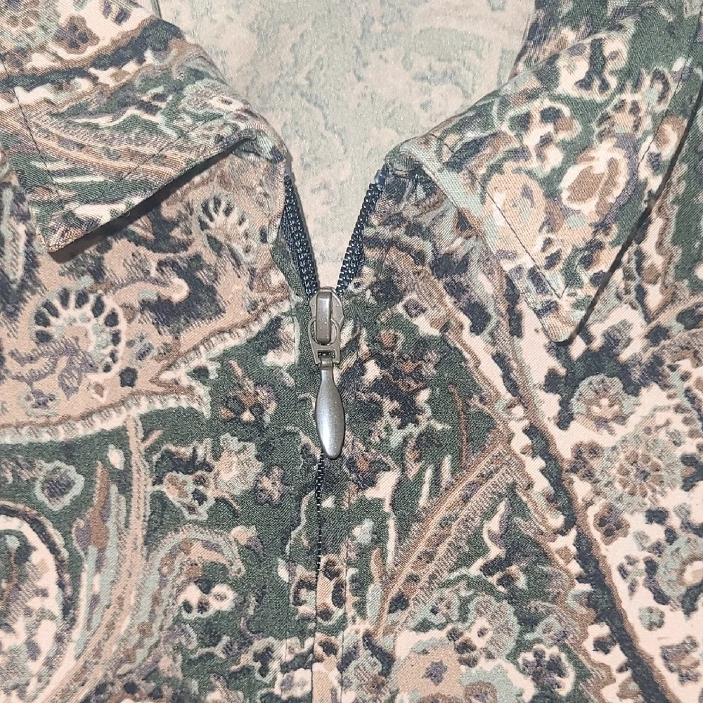 Koret Velvet Paisley Vest L  Zip Front Neutral Brown Black Plazacore Boho